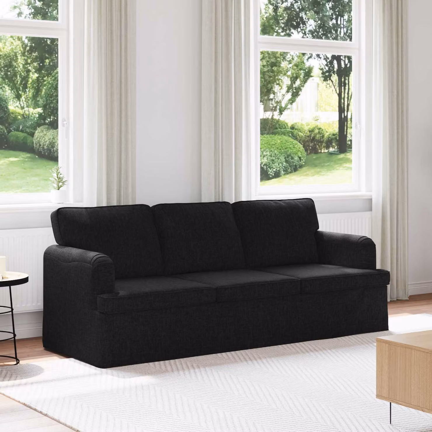 Divano vidaXL in tessuto nero con struttura in metallo e coperture rimovibili L: 201 cm, P: 80 cm, H: 85 cm – 1