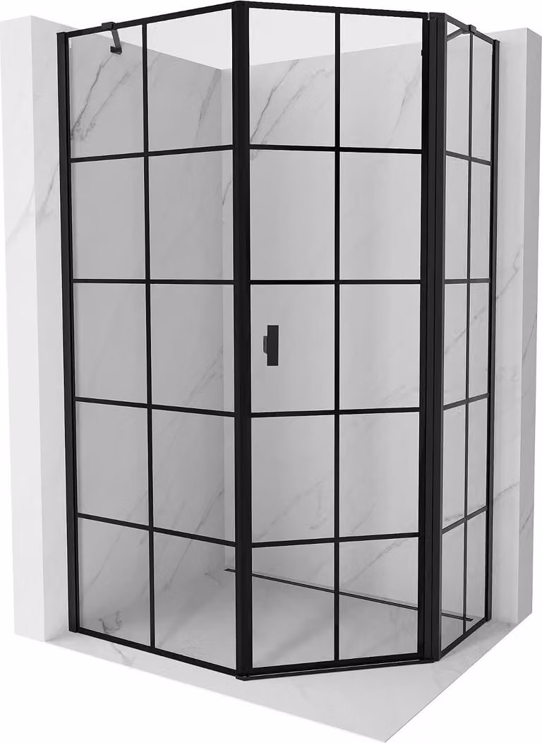 Mexen Mist cabina doccia pentagonale asimmetrica a battente destra 80 x 90 cm, griglia nera, nero - 8A8-080-090-70-77-P