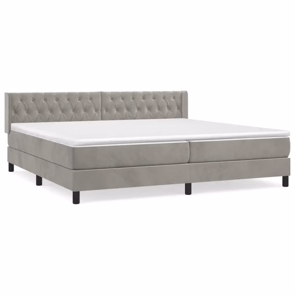 Letto Ibrido con Giroletto a Molle e Materasso vidaXL in Velluto Grigio e Bianco L/P/H: 200 x 203 x 88 cm