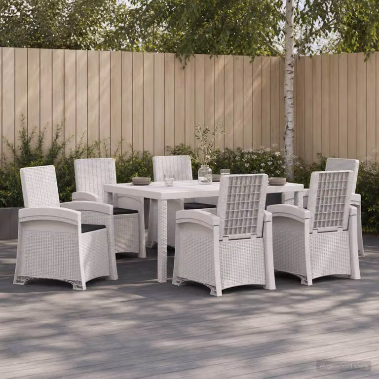 Set da pranzo per giardino e terrazzo vidaXL in rattan sintetico da 7 pezzi, bianco e antracite