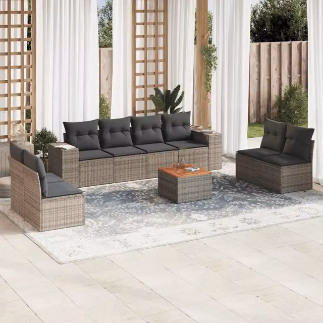 Set Divano da Giardino 9 pz con Cuscini Grigio in Polyrattan 3257740