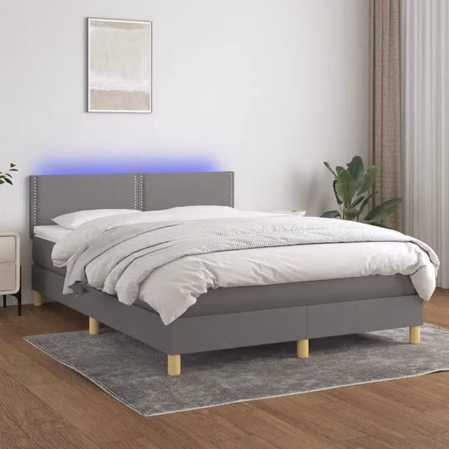 Letto Ibrido con Materasso e Illuminazione LED vidaXL in Tessuto Grigio L: 140 cm, P: 200 cm, H: 88 cm