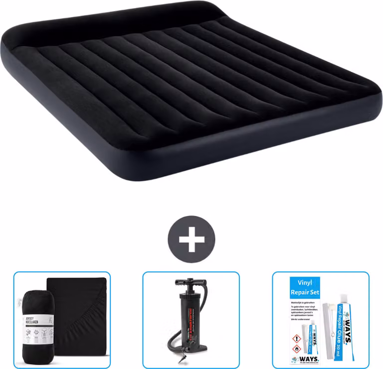 Letto gonfiabile Intex - 2 persone - 183 x 203 x 25 cm - Blu scuro - Include lenzuola - Pompa e kit di riparazione