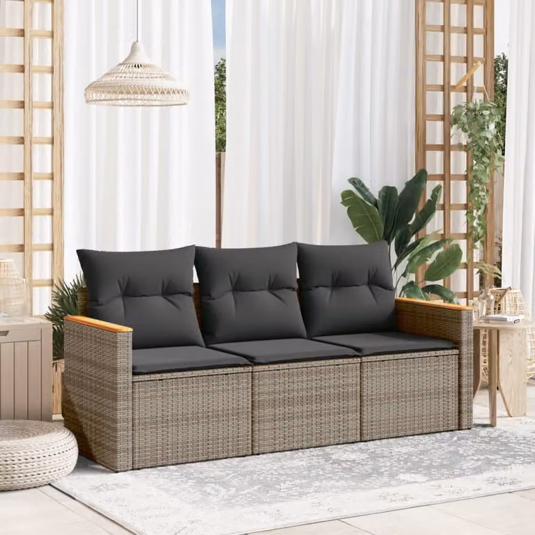 Maison Exclusive - Set Divani da Giardino 3 pz con Cuscini Grigio in Polyrattan