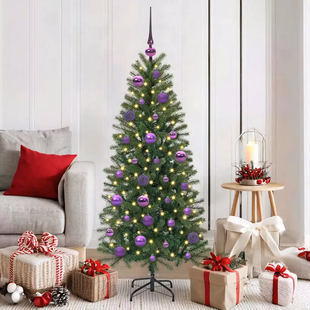 vidaXL Set di decorazioni natalizie con 61 palline multicolore lilla e 150 LED bianco caldo, sfere in plastica shatterproof Ø 6 cm
