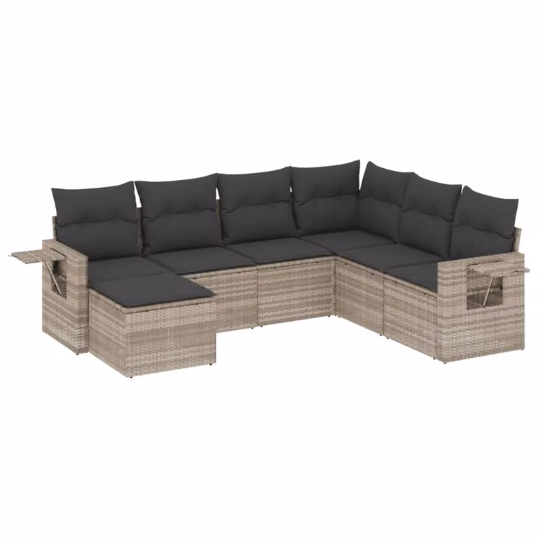Set Divani da Giardino 7pz con Cuscini Grigio Chiaro Polyrattan