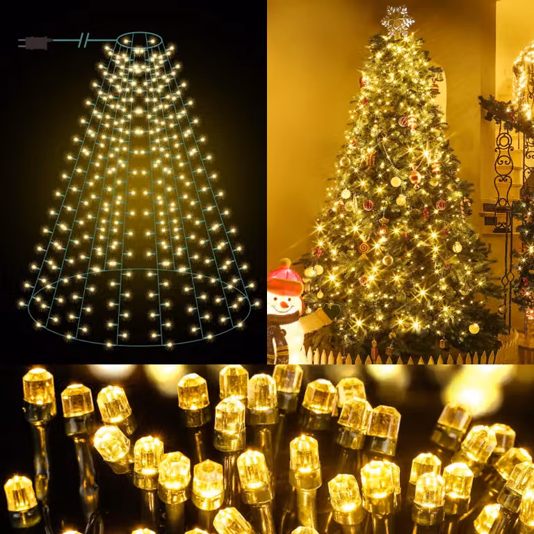 Catena luminosa a LED per albero di Natale, 400 luci, luce bianca calda, grado di protezione IP44, 8 modalità