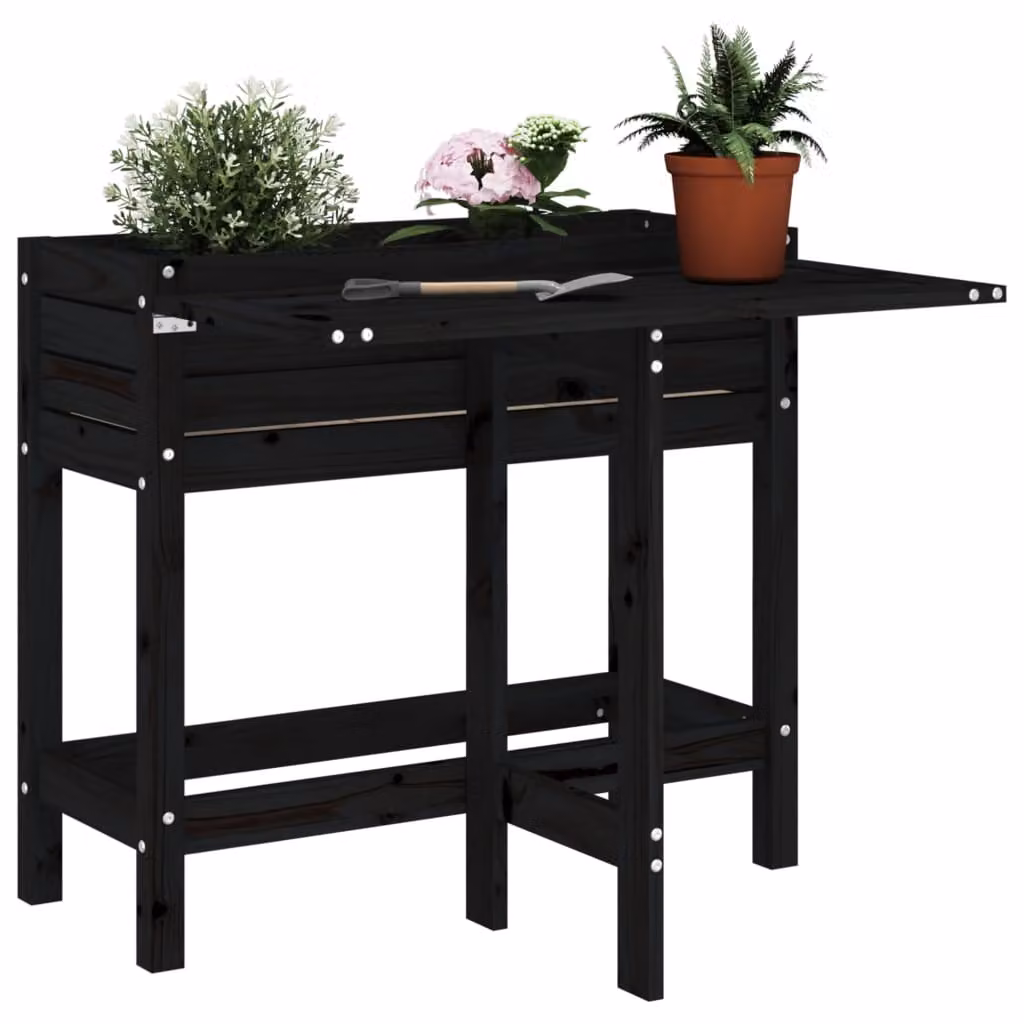 Fioriera da giardino rialzata pieghevole vidaXL in legno di pino massello, colore nero, L: 84 cm, P: 75 cm, H: 73 cm