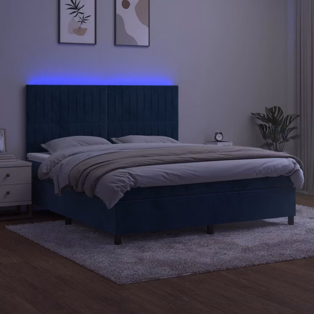Maison Exclusive - Letto a Molle con Materasso e LED Blu Scuro 160x200 cm