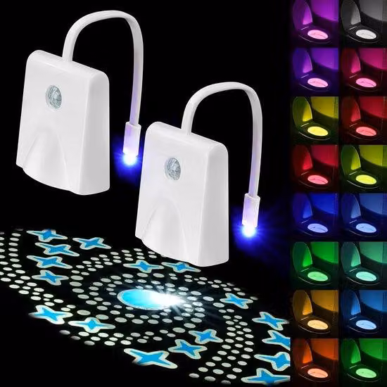 Lampada da bagno a LED con sensore di movimento, 16 colori, ricarica USB, orientabile, lampada da bagno a LED, dimensioni: 16 cm, colore: bianco, materiale: plastica