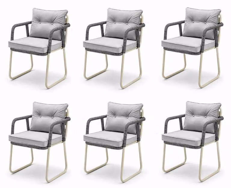 Sedia in stile moderno, colore grigio e bianco, morbida imbottitura della seduta, struttura in metallo