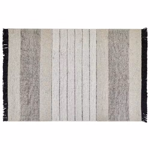 Beliani Tappeto moderno in lana con nappe 140 x 200 cm Beige e nero