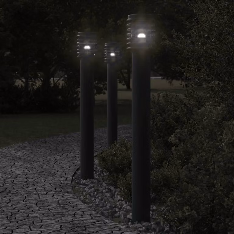 vidaXL Lampada da terra per esterni in acciaio inox argento e nero, Altezza: 110 cm