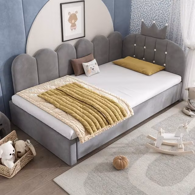 Letto Mivray con letto estraibile a L rivestito in velluto grigio L 203 cm x P 90 cm x H 98 cm