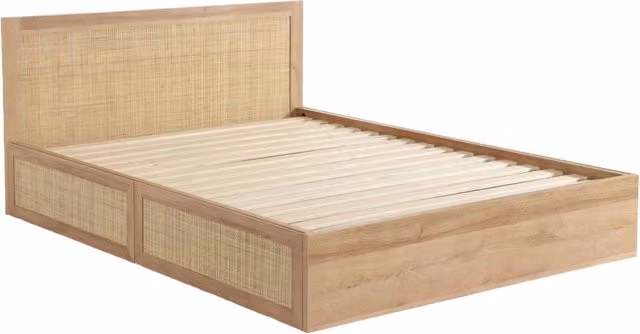 Letto bohemien con rete a doghe e testiera 140x190cm + 4 cassetti,