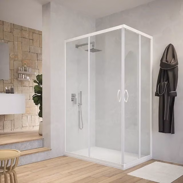 Box doccia angolare rettangolare Parama trasparente con profili bianchi L 120 cm x P 80 cm