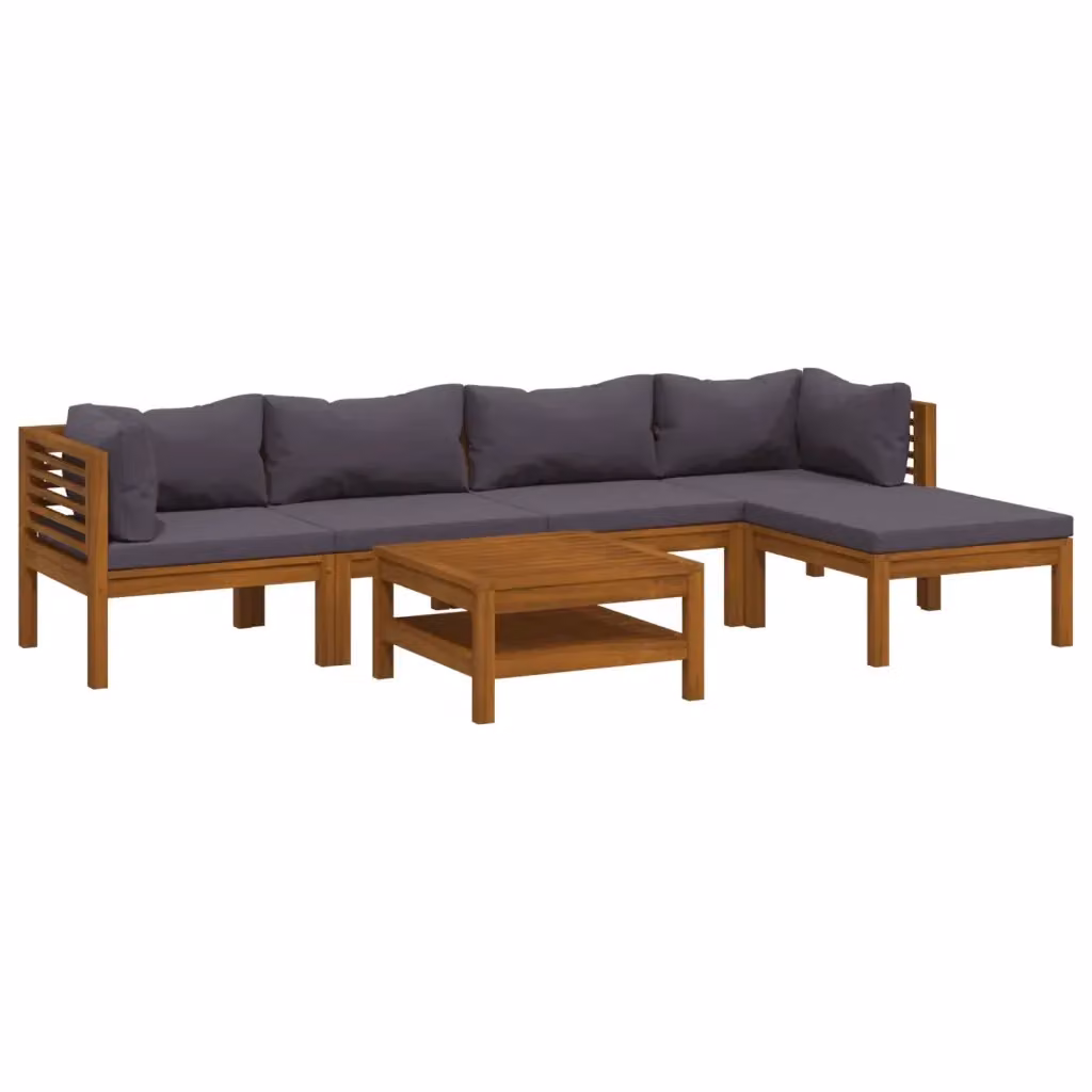Set da giardino componibile vidaXL in legno di acacia con 7 pezzi e cuscini grigi – 2