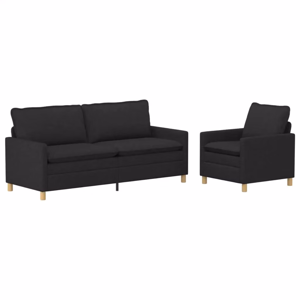 Set di 2 divani moderni vidaXL in tessuto nero con struttura in metallo per soggiorno – 2