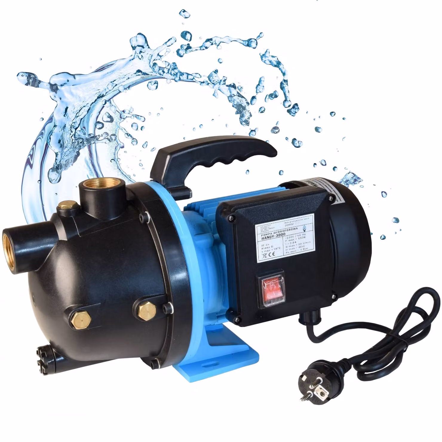 Pompa da giardino HANDY 3000 (portata 3000l/h, prevalenza 40m, pressione 4bar, 550W) - con maniglia per il trasporto - per acquedotti domestici d'acqua dolce Pompa d'acqua
