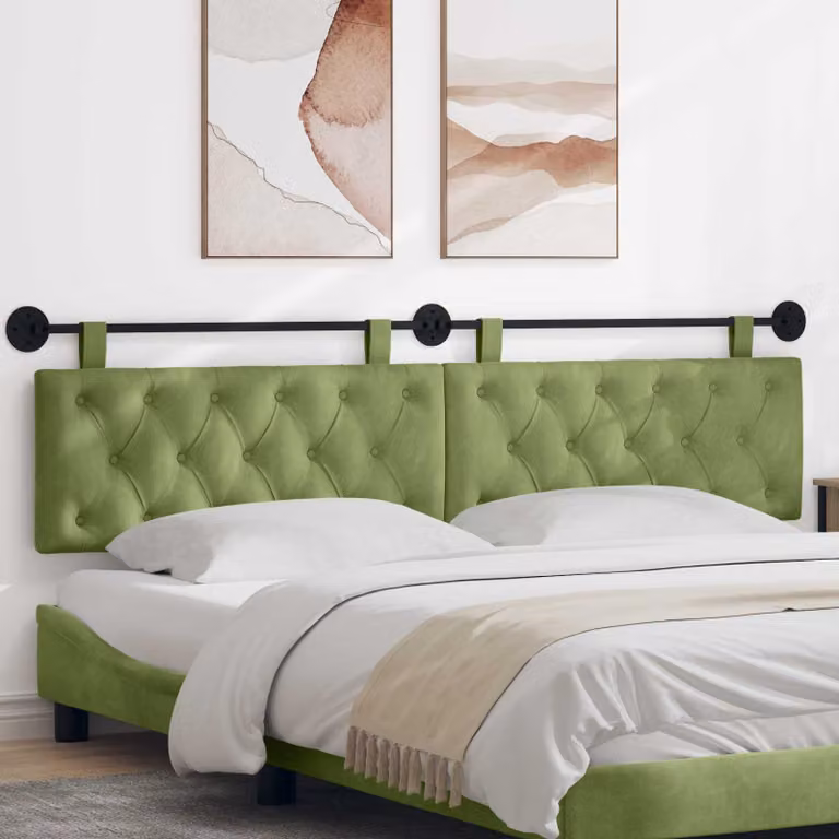 Testiera sospesa vidaXL in velluto verde chiaro con illuminazione integrata e pannello imbottito