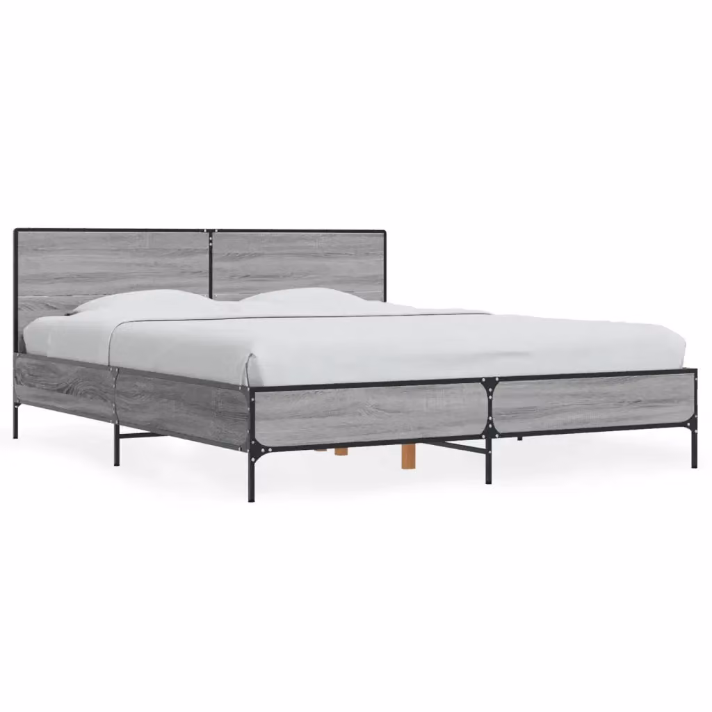 Letto con Giroletto Grigio Sonoma vidaXL in Legno e Metallo L: 160 cm, P: 200 cm – 2