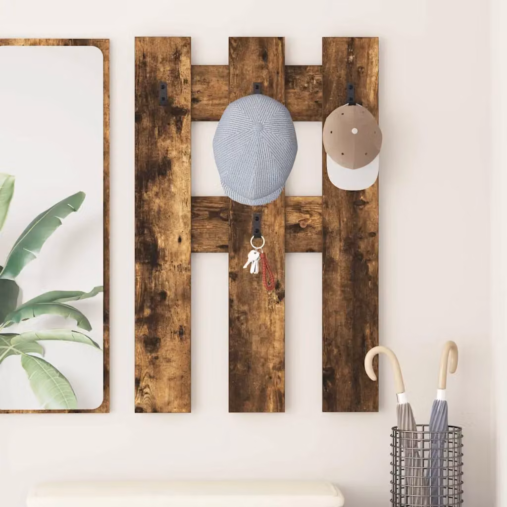 Appendiabiti a muro vidaXL Rovere fumé con ganci distribuiti L: 100 cm, H: 65 cm, P: 3 cm