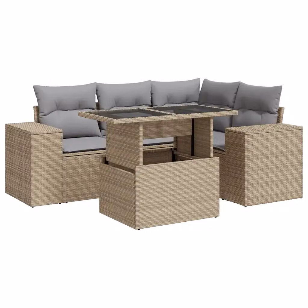 Set Divano da Giardino a L vidaXL con Cuscini Beige e Tavolino da Esterno in Polyrattan e Metallo – 2