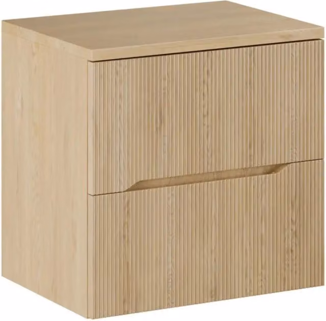 Set da bagno NATURA 60cm: mobile sottolavabo + piano per lavabo in aspetto legno chiaro scanalato verticalmente