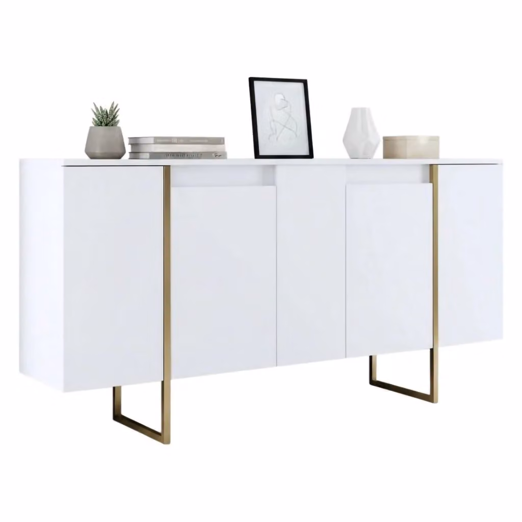 Credenza Arta DMORA per soggiorno e cucina, Bianco e Oro, L: 160 cm, P: 35 cm, H: 80 cm – 2