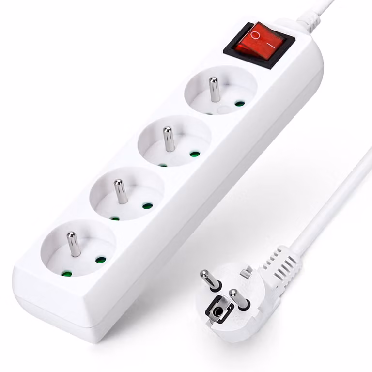Ciabatta multipresa, 4 prese, con interruttore e protezione per bambini, 5 metri, bianca, 16 A, 250 V