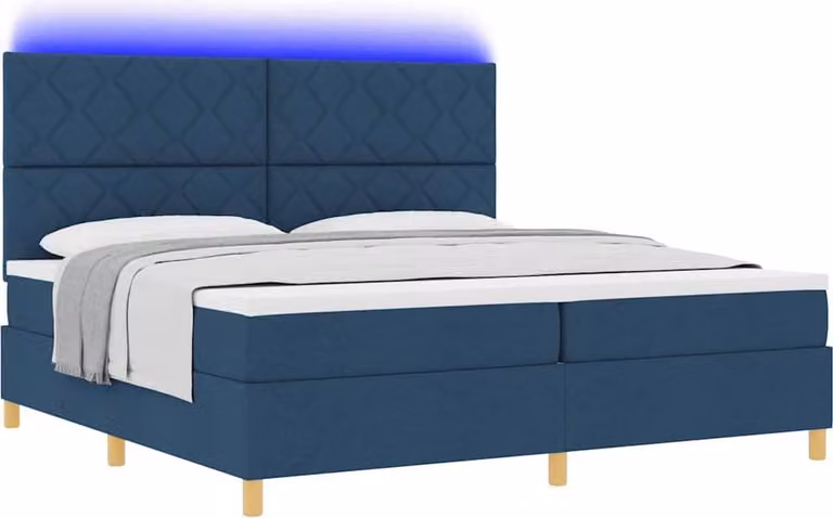 Letto a Sorgente LED con materasso Blu 200 x 200 cm Tessuto