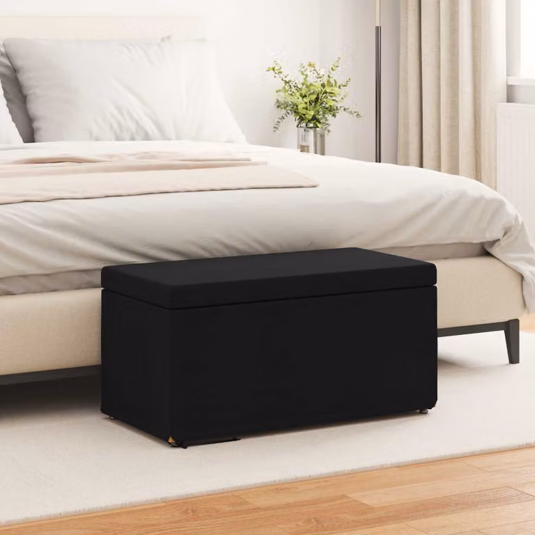 Pouf nero vidaXL in tessuto e legno con design minimalista L: 81 cm, P: 41 cm, H: 40 cm