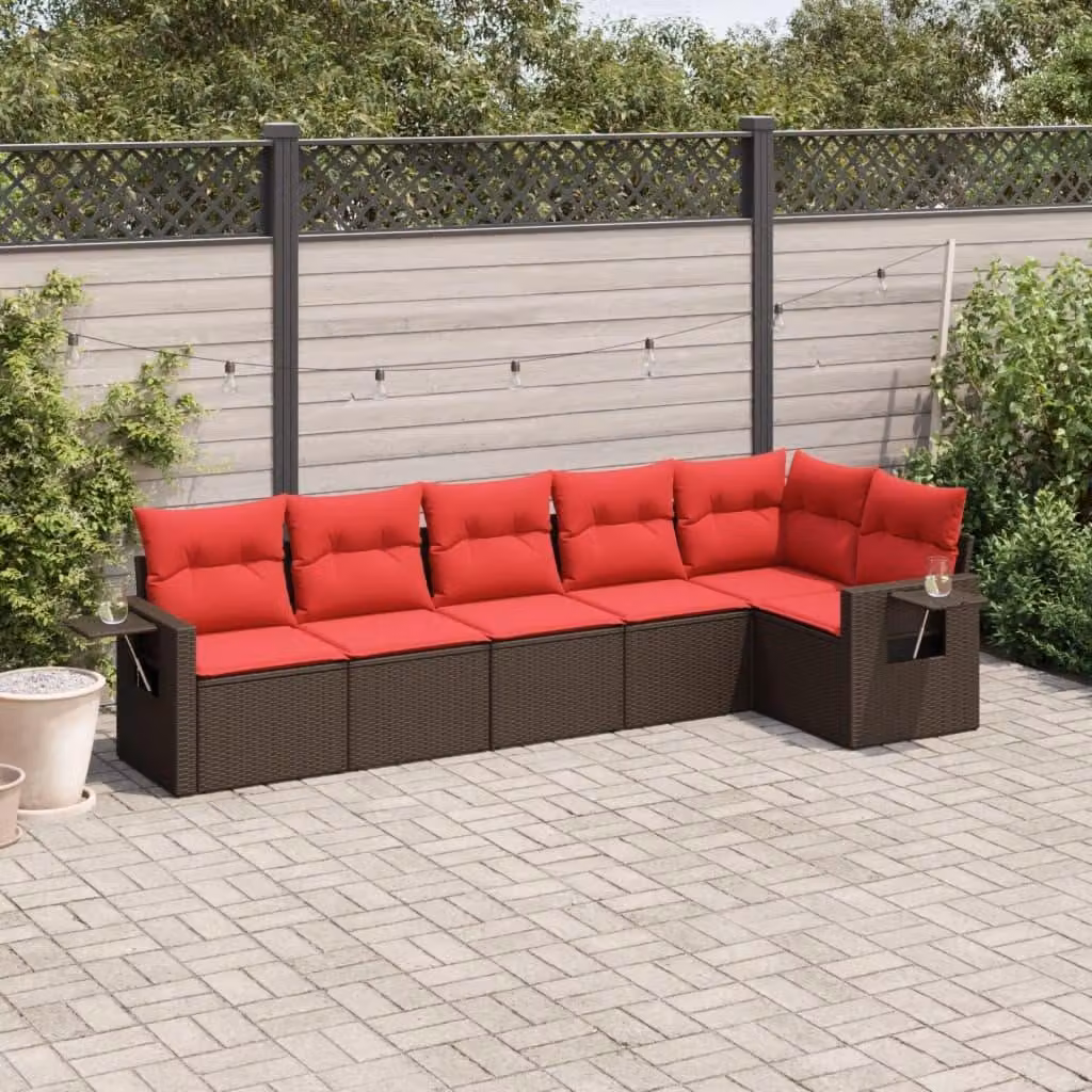 Maison Exclusive - Set di 6 divani da giardino con cuscini, marrone, polyrattan