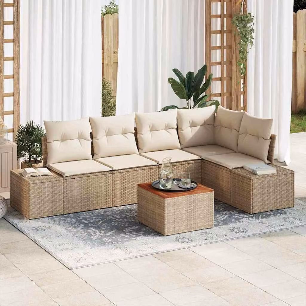 Maison Exclusive - Set Divano da Giardino con cuscino 6 pcs Beige polyrattan