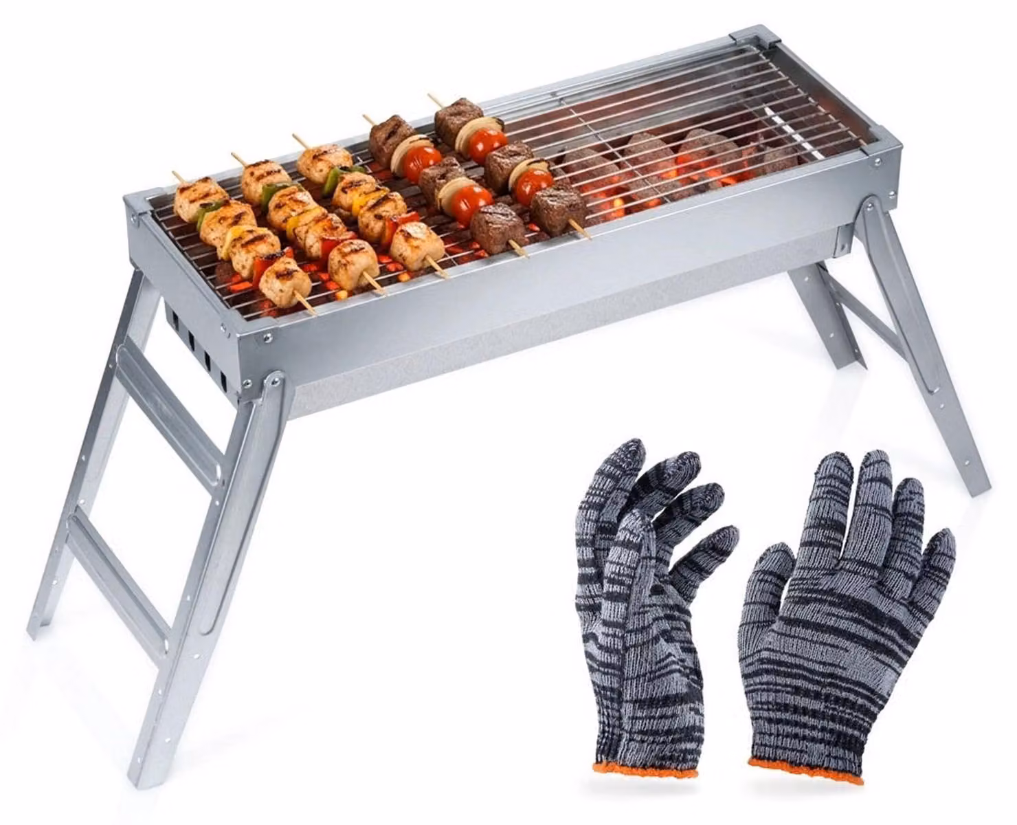 Barbecue a carbone pieghevole, in acciaio inox, 73x21x37 cm