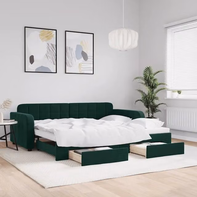 Divano Letto Estraibile con Cassetti vidaXL in Velluto Verde Scuro L/P/H: 224 x 90 x 71 cm
