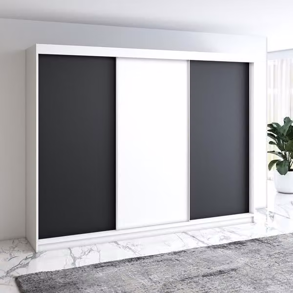 Armadio a porte scorrevoli MERO a 3 ante, 200 cm, con cassetto (Bianco, Nero, Sonoma)