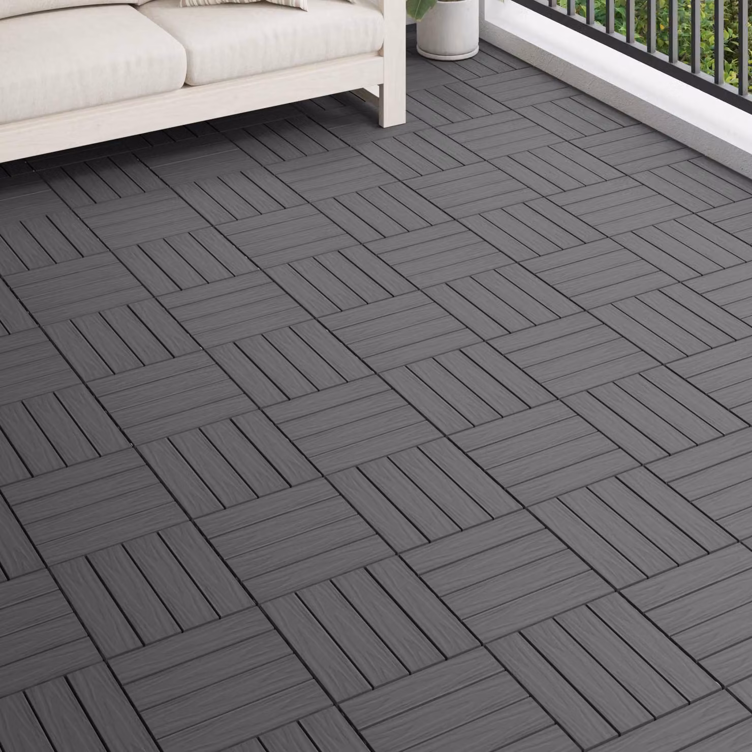 Set di 11 piastrelle per decking vidaXL con design 3D in WPC, colore nero e grigio, 30 x 30 cm