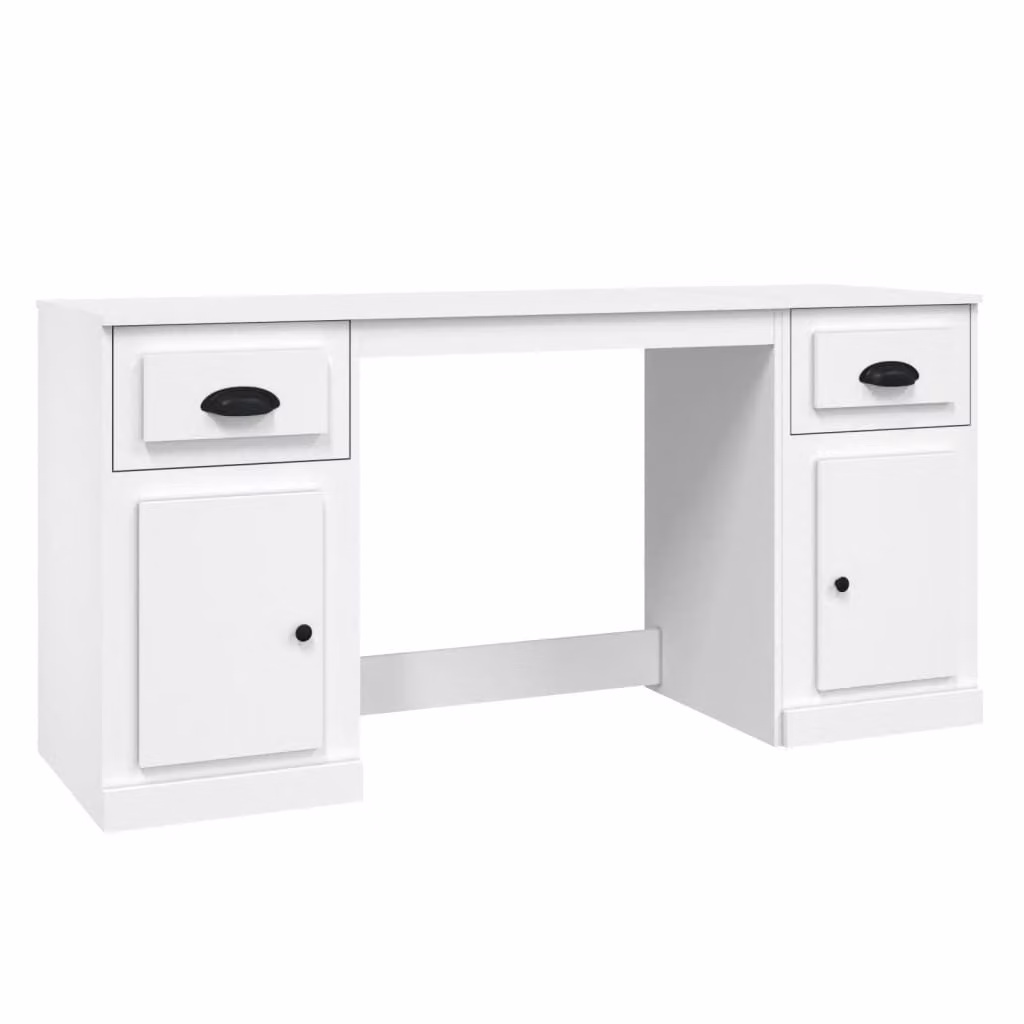 Scrivania con Armadietto Bianco in Legno Multistrato