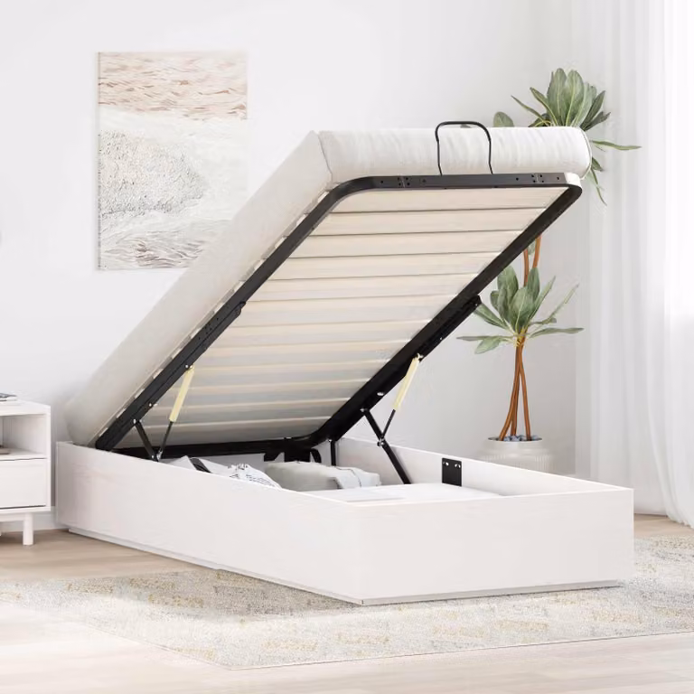 vidaXL Letto Ottomano con Ripostiglio in Legno di Pino e Tessuto Bianco L/P: 200 x 100 cm