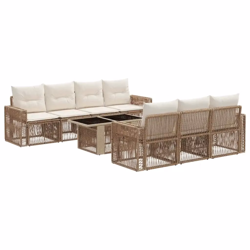 Set Divano da Giardino 8 Pezzi vidaXL in Polyrattan Beige e Bianco con Tavolino e Cuscini Imbottiti – 2