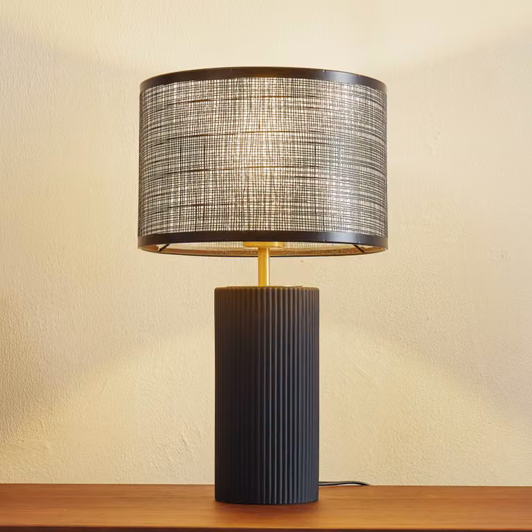 Lampada da tavolo Sorscha Lindby, Nero, Soggiorno / Sala da pranzo, Vetro, Moderno, Lampada da tavolo