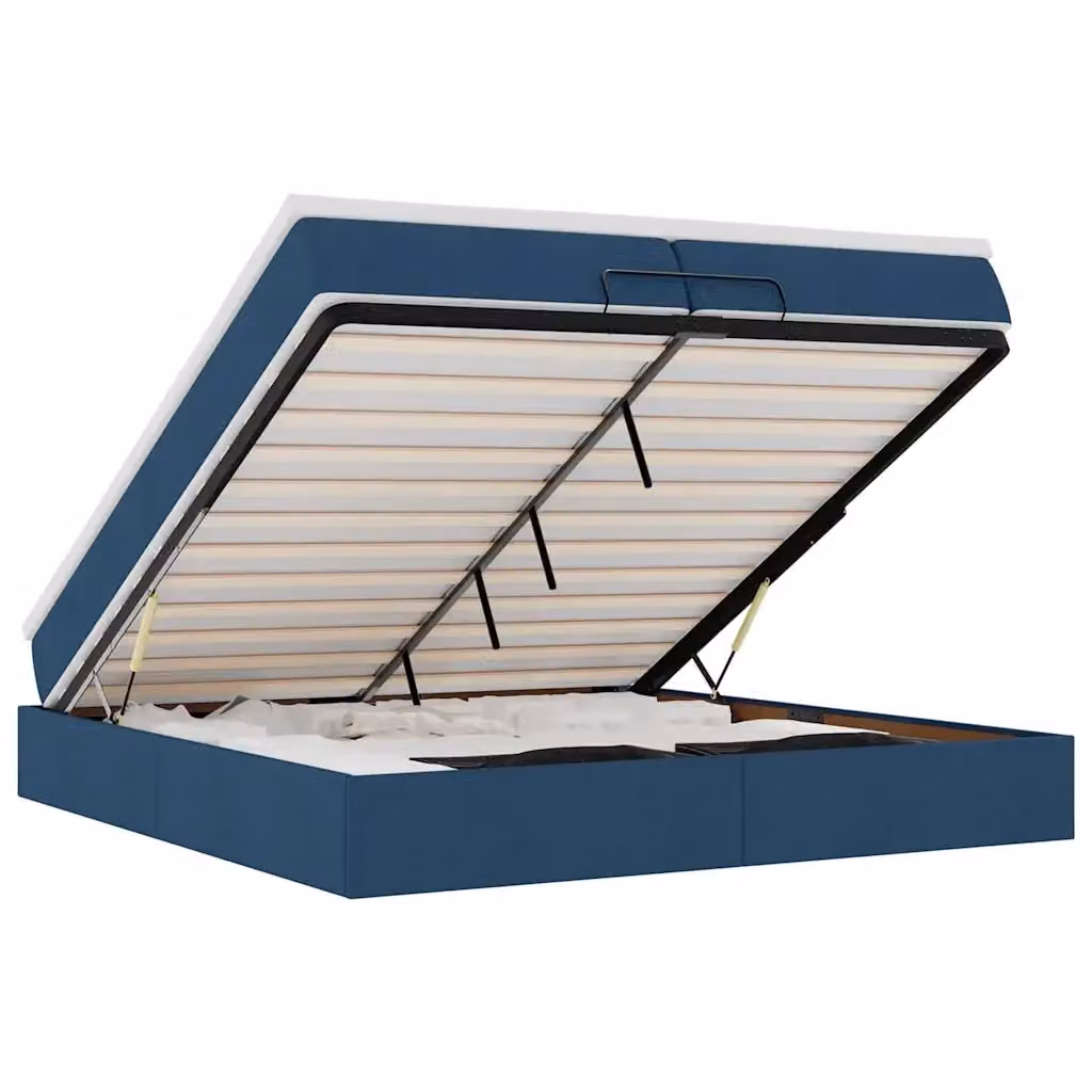 Letto con contenitore a sollevamento vidaXL in tessuto blu e bianco L: 200 cm, P: 200 cm, H: 280 cm – 2