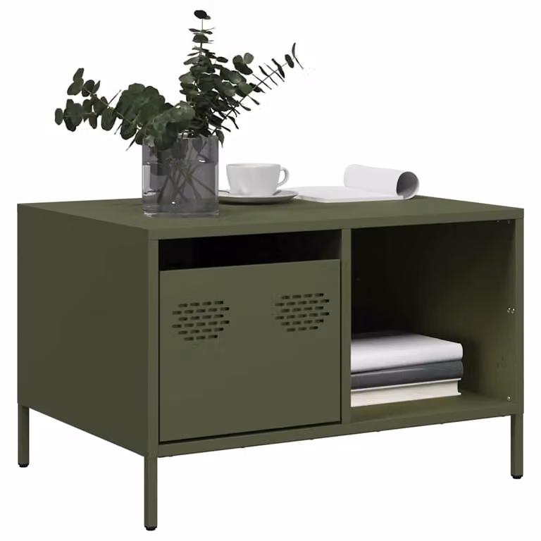 Tavolino vidaXL in metallo verde, design industriale, L: 68,5 cm, P: 50 cm, H: 43,5 cm
