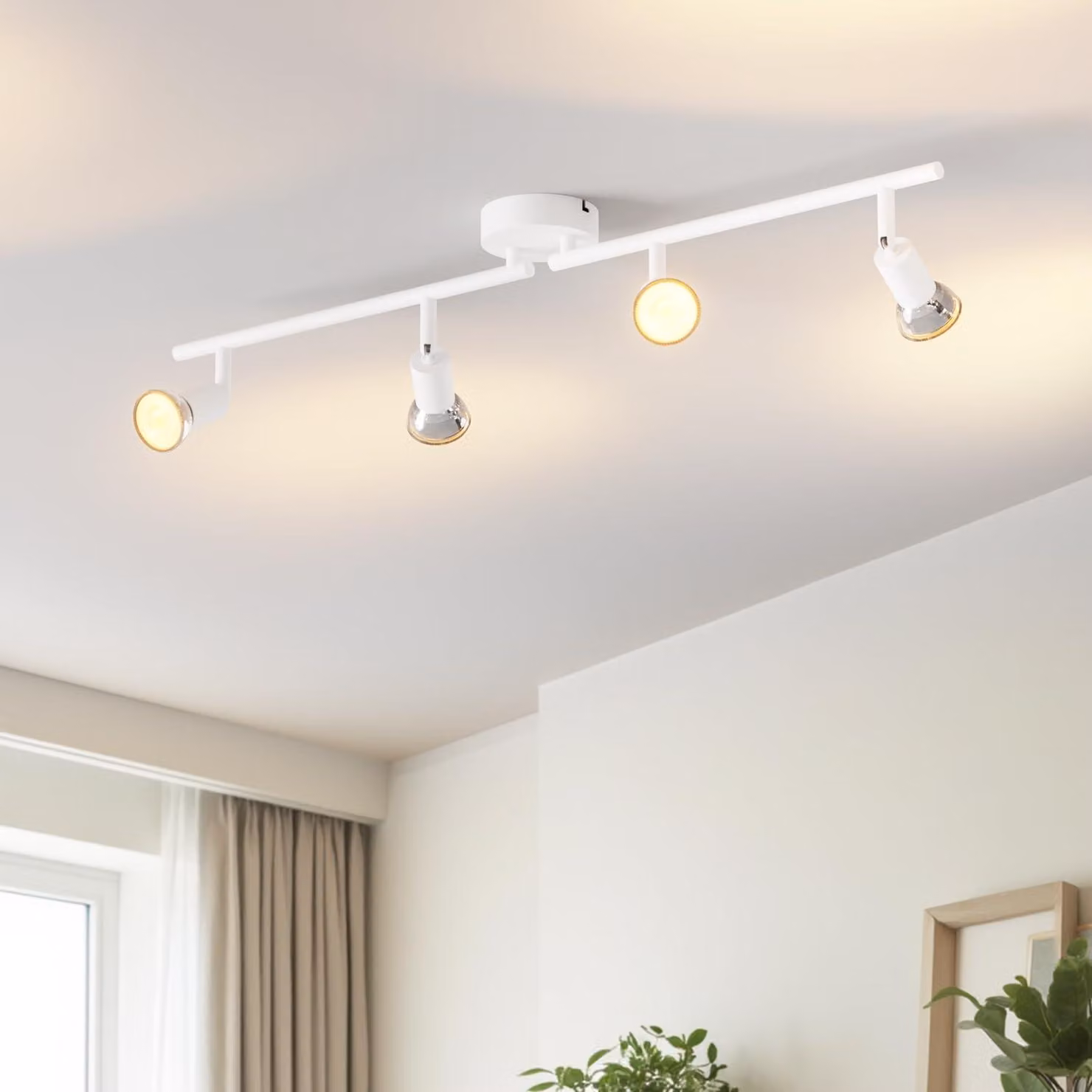 LVWIT Lampada da soffitto a LED, soggiorno, lampada da soffitto a 4 luci, bianca, lampada da soffitto, faretto - faretto da soffitto orientabile a 350° - lampada per cucina, faretto, lampada da soffitto, camera da letto (senza lampadine)