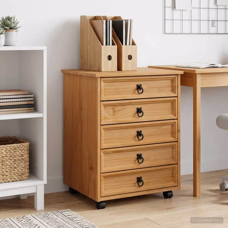 vidaXL Armadietto Rotolante CORONA con Cassetti in Legno di Pino Marrone Miele