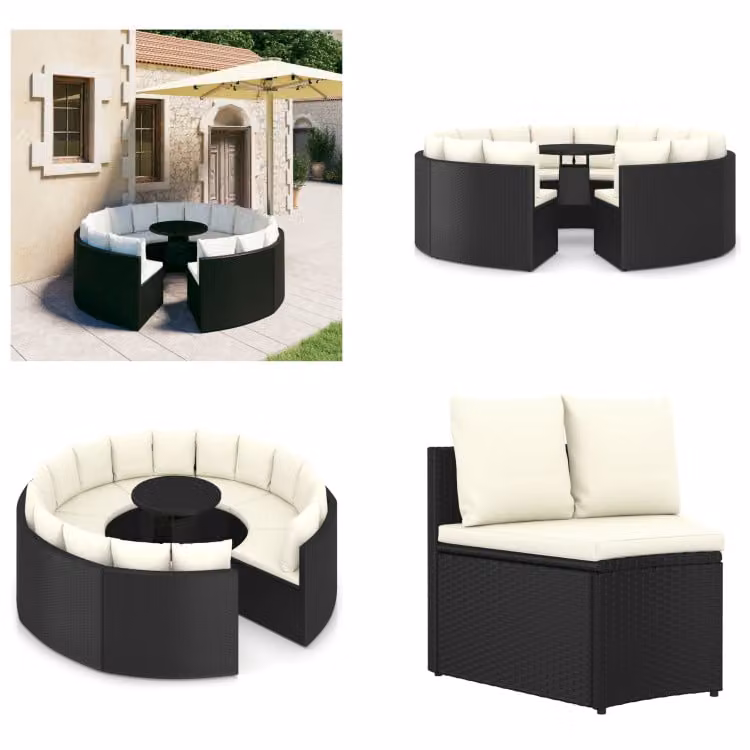 vidaXL Set di divani da giardino 9 pezzi con cuscini in poly rattan nero - Set salotto da giardino - Set salotto da giardino - Mobili da giardino - Set mobili da giardino