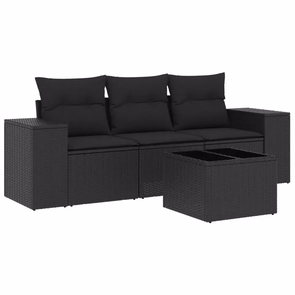 Set da giardino vidaXL composto da 4 pezzi in polyrattan nero con cuscini inclusi e tavolino da esterno – 2