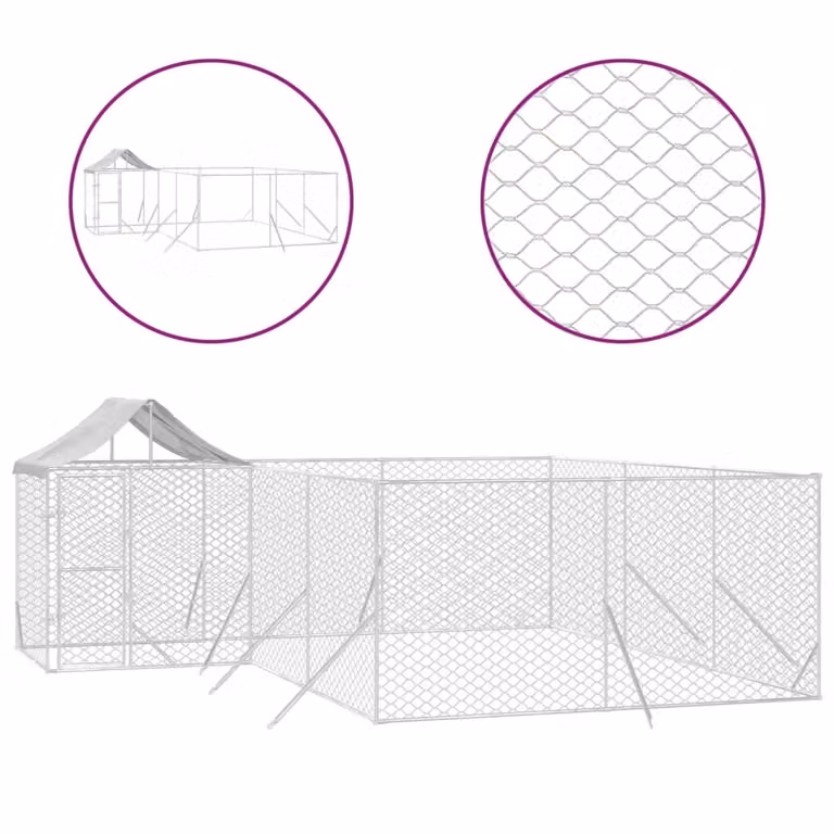 Cuccia Cani da Esterno Tetto Argento 6x6x2,5 m Acciaio Zincato