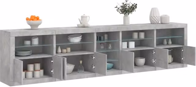 Credenza con Luci LED Grigio Cemento 283x37x67 cm 3209026
